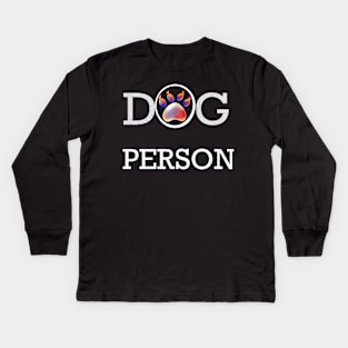 Distressed Dog person slogan with Cute Paw print pattern, psychedelic trippy colours colors Kids Long Sleeve T-Shirt